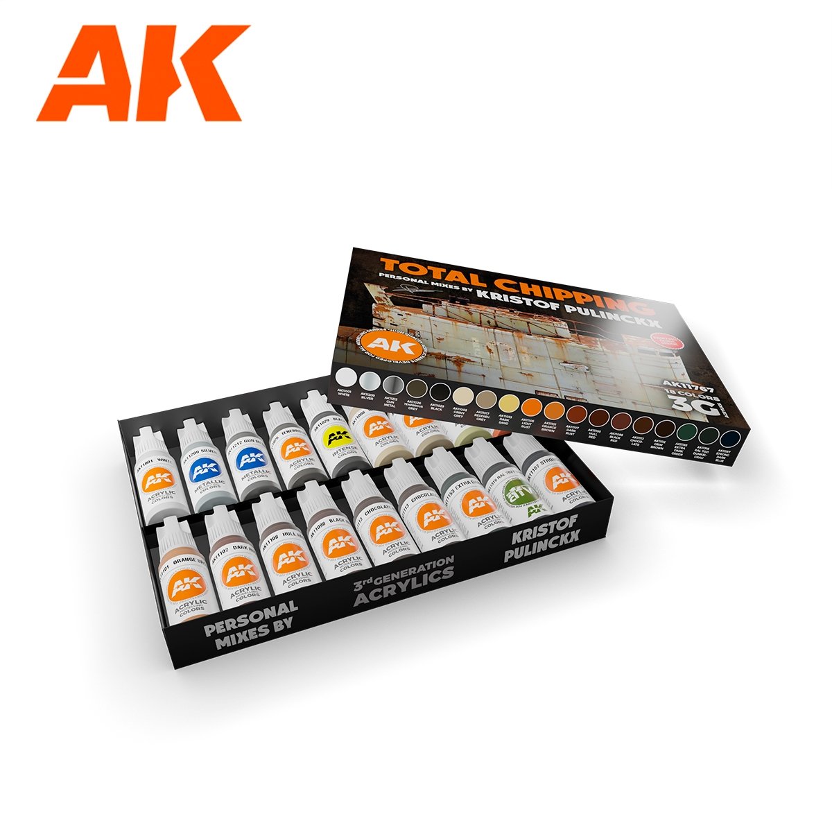 AK Interactive AK11767 SIGNATURE SET – TOTAL CHIPPING – KRISTOF PULINCKX PAINT SET 18x17 ml – zdjęcie 2