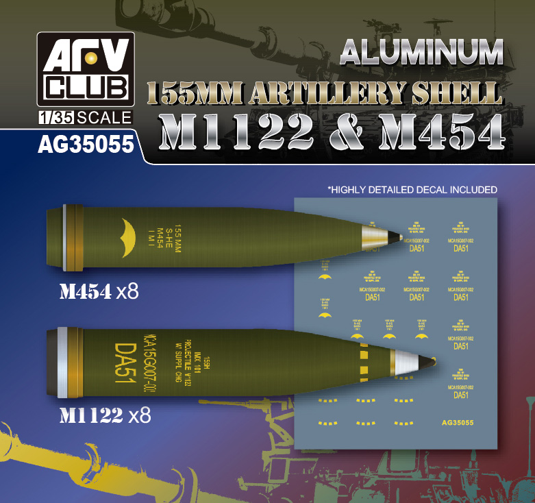 AFV Club AG35055 Aluminum 155mm Artillery Shell M1122 &amp;amp; M454 1/35
