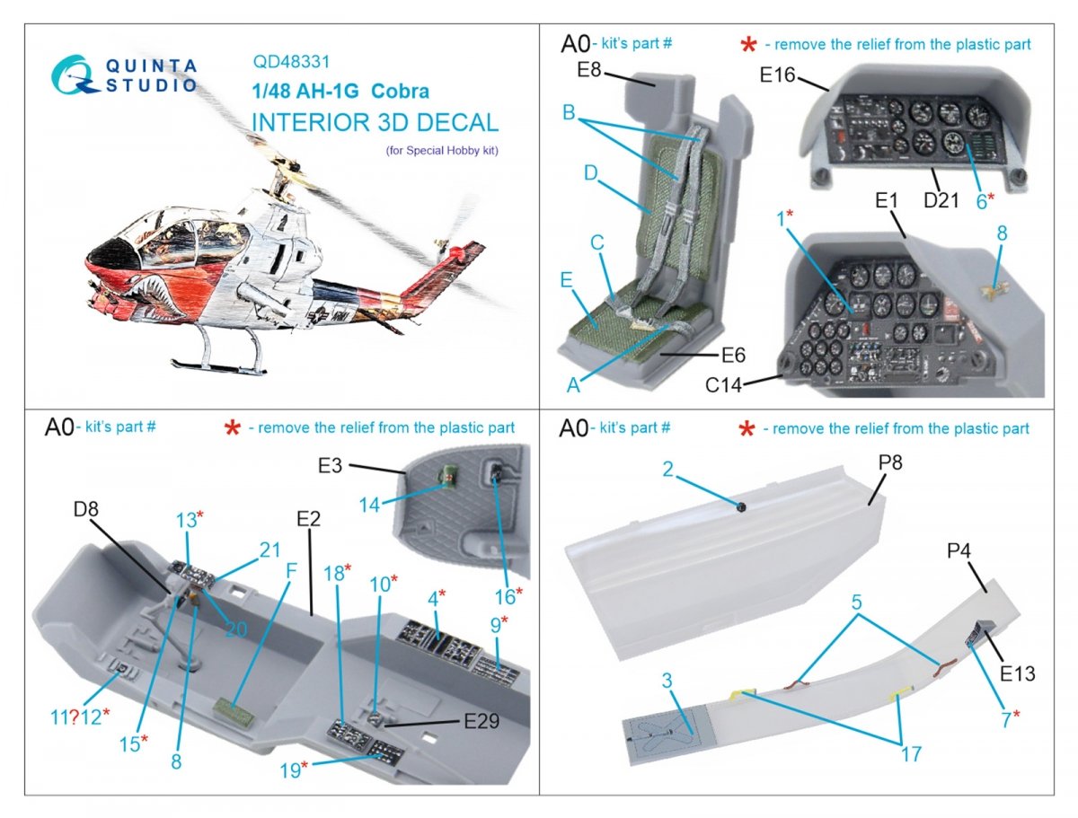 Quinta Studio QD48331 AH-1G 3D-Printed &amp;amp; coloured Interior on decal paper (Special Hobby) 1/48 – immagine 6