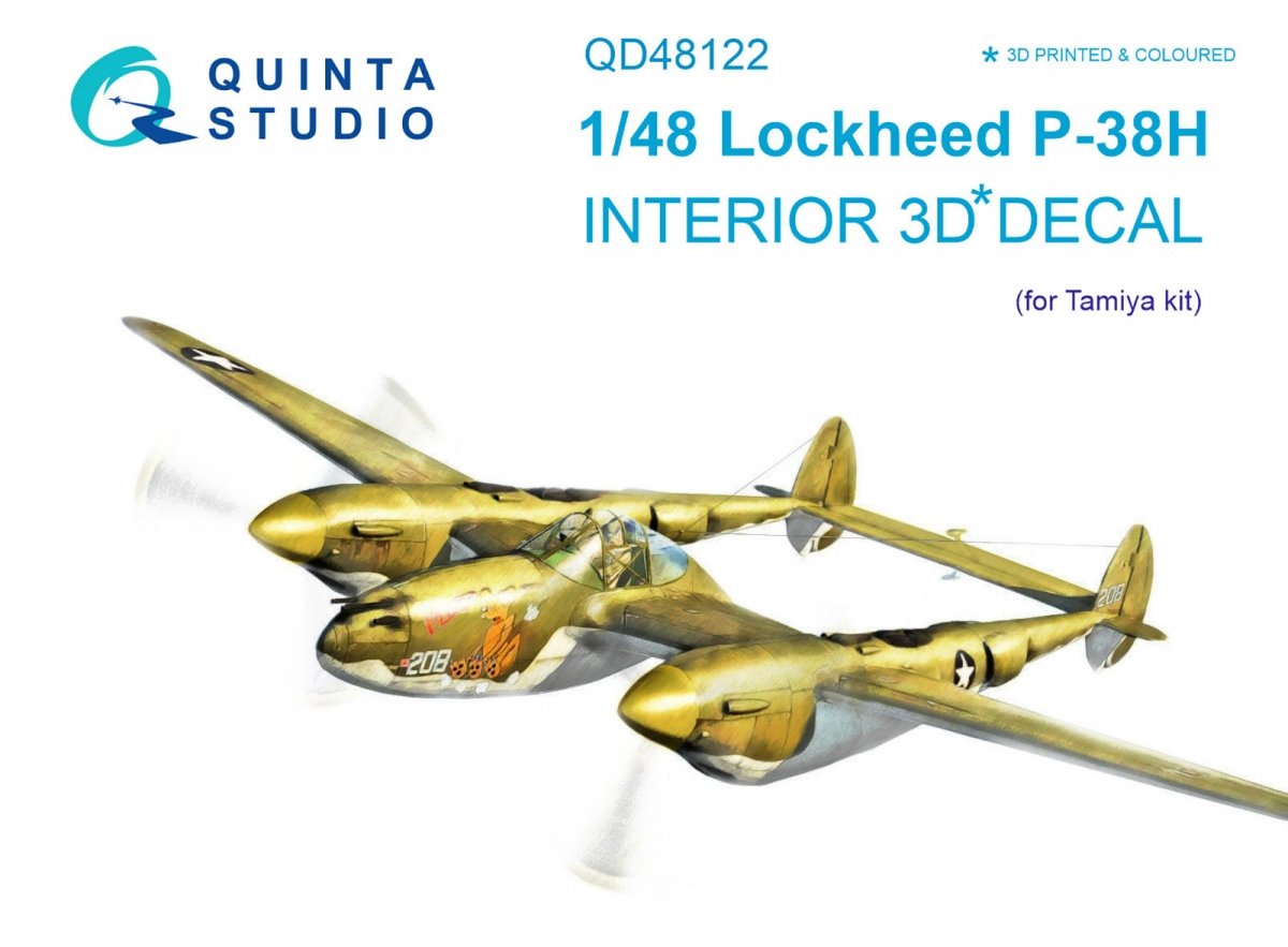 Quinta Studio QD48122 P-38H 3D-Printed &amp;amp; colored Interior on decal paper (for Tamiya kit) 1/48