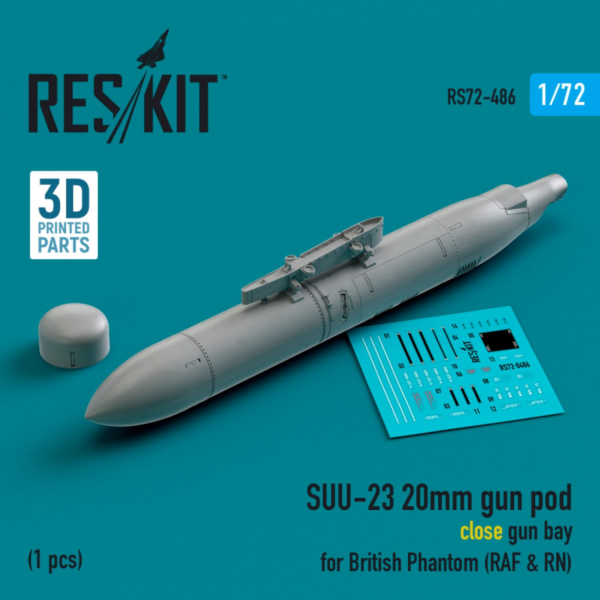 RESKIT RS72-0486 SUU-23 20mm gun pod (close gun bay) for British Phantom (RAF &amp;amp; RN) (1 pcs) (3D Printed) 1/72 – Bild 2