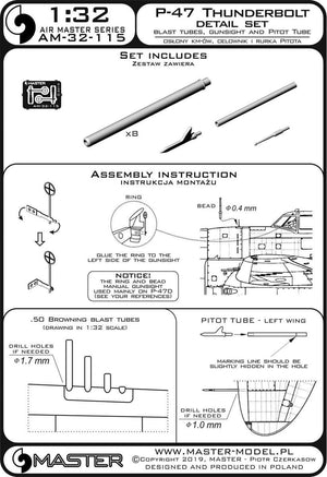 Master AM-32-115 P-47 Thunderbolt - detail set - armament, pitot tube, sight 1/32 – image 3