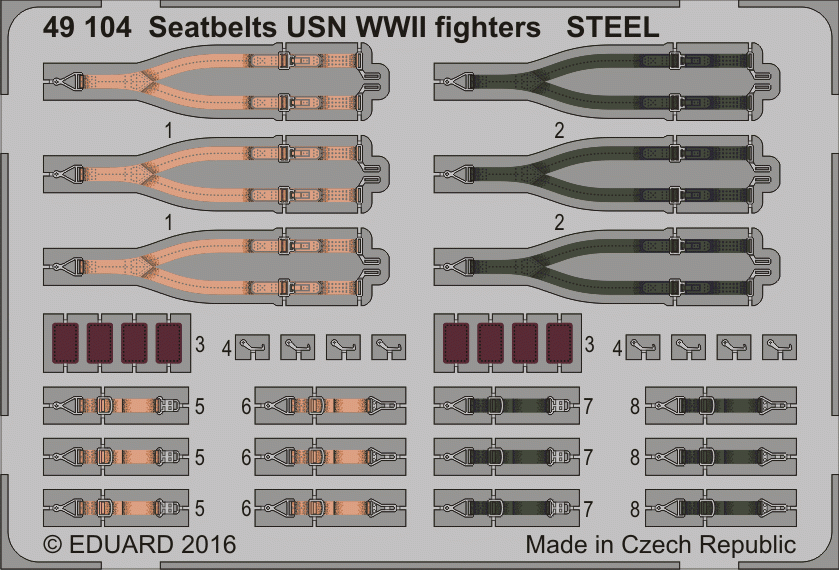 Ceintures de sécurité Eduard 49104 pour avions de chasse de l'US Navy (Seconde Guerre mondiale), acier, échelle 1/48