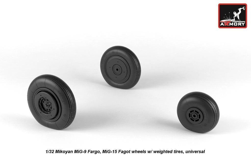 Armory Models AW32013 Mikoyan MiG-9 Fargo / MiG-15 Fagot (early) wheels w/ weighted tires 1/32 – image 2
