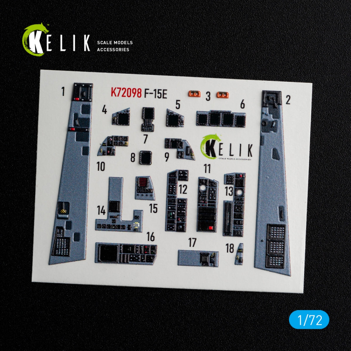 KELIK K72098 F-15E - interior 3D decals for GWH kit 1/72 – zdjęcie 3