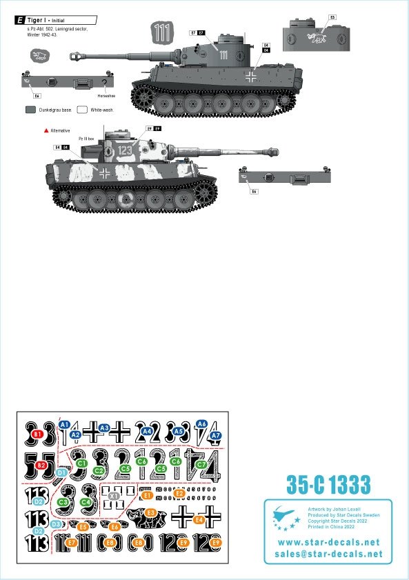 Star Decals 35-C1333 Tiger I. sPzAbt 502 # 1. Initial / Early production Tigers 1942-43. 1/35 – zdjęcie 3