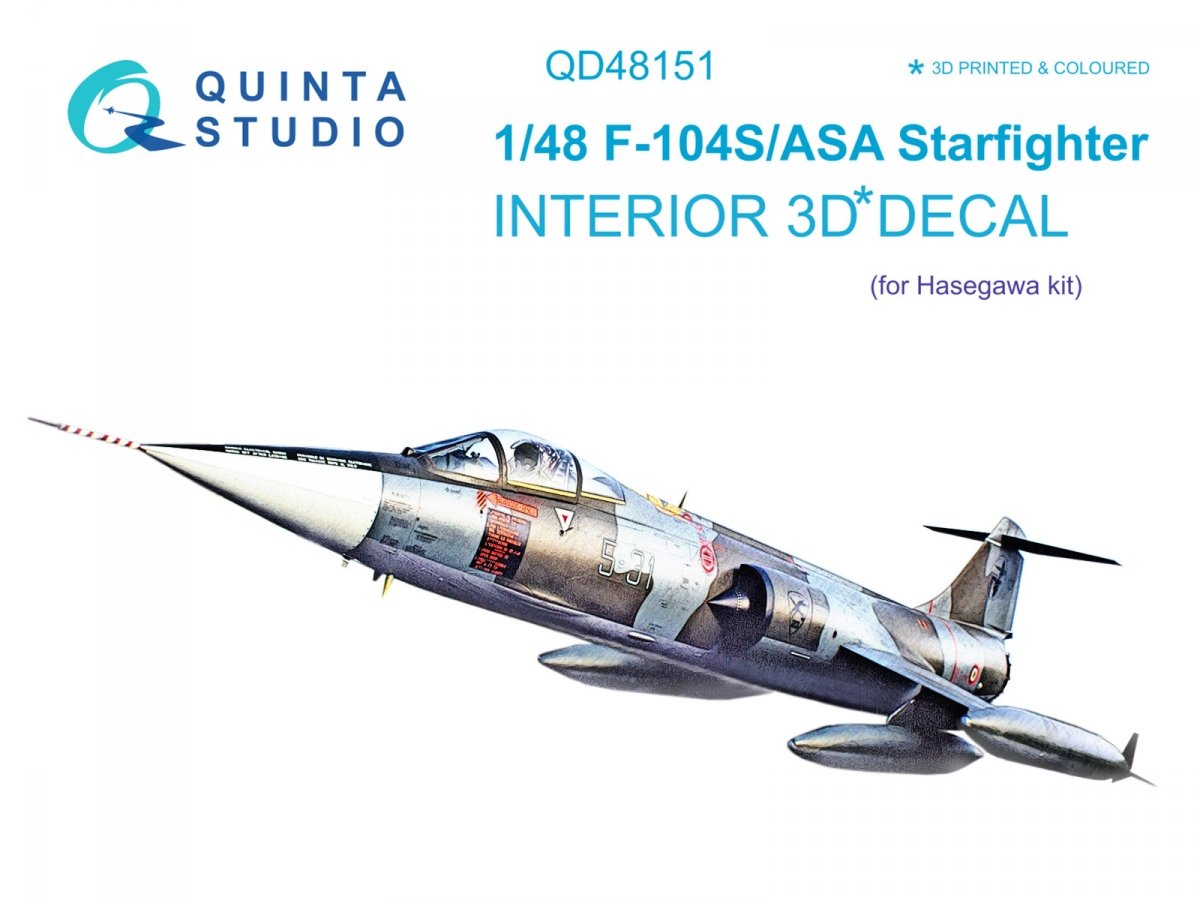 Quinta Studio QD48151 F-104S-ASA 3D-Printed &amp;amp; coloured Interior on decal paper (Hasegawa) 1/48