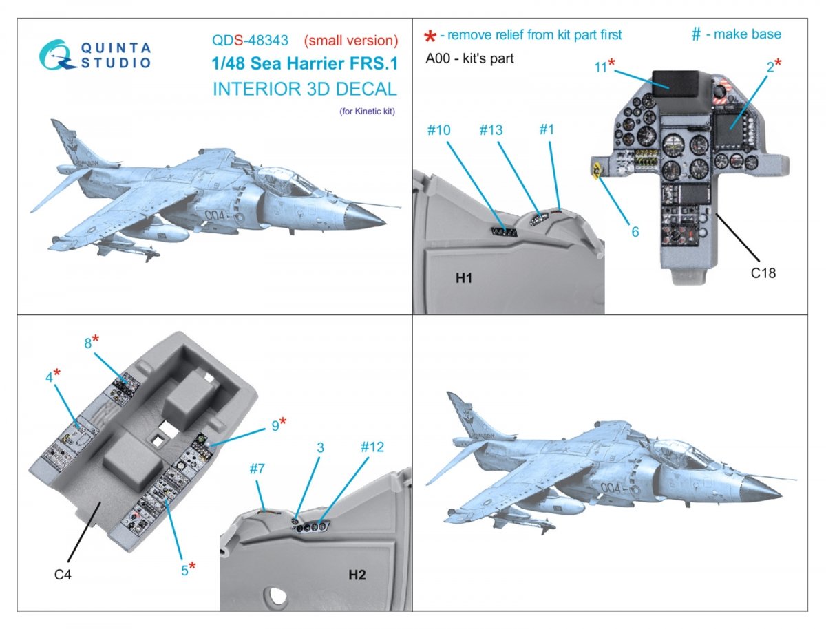 Quinta Studio QDS-48343 Sea Harrier FRS.1 3D-Printed &amp;amp; coloured Interior on decal paper (Kinetic) (Small version) 1/48 – zdjęcie 2