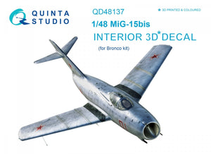 Quinta Studio QD48137 MiG-15 bis 3D-Printed &amp;amp; colored Interior on decal paper (for Bronco kit) 1/48