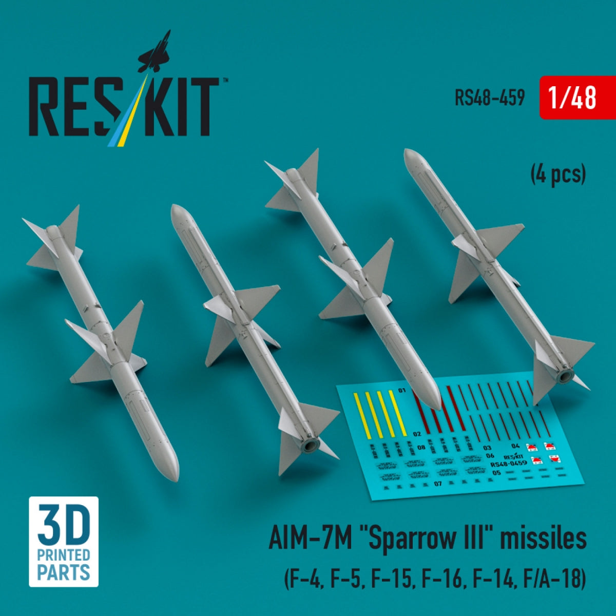 RESKIT RS48-0459 AIM-7M "Sparrow III" missiles (4 pcs) (3D Printed) 1/48