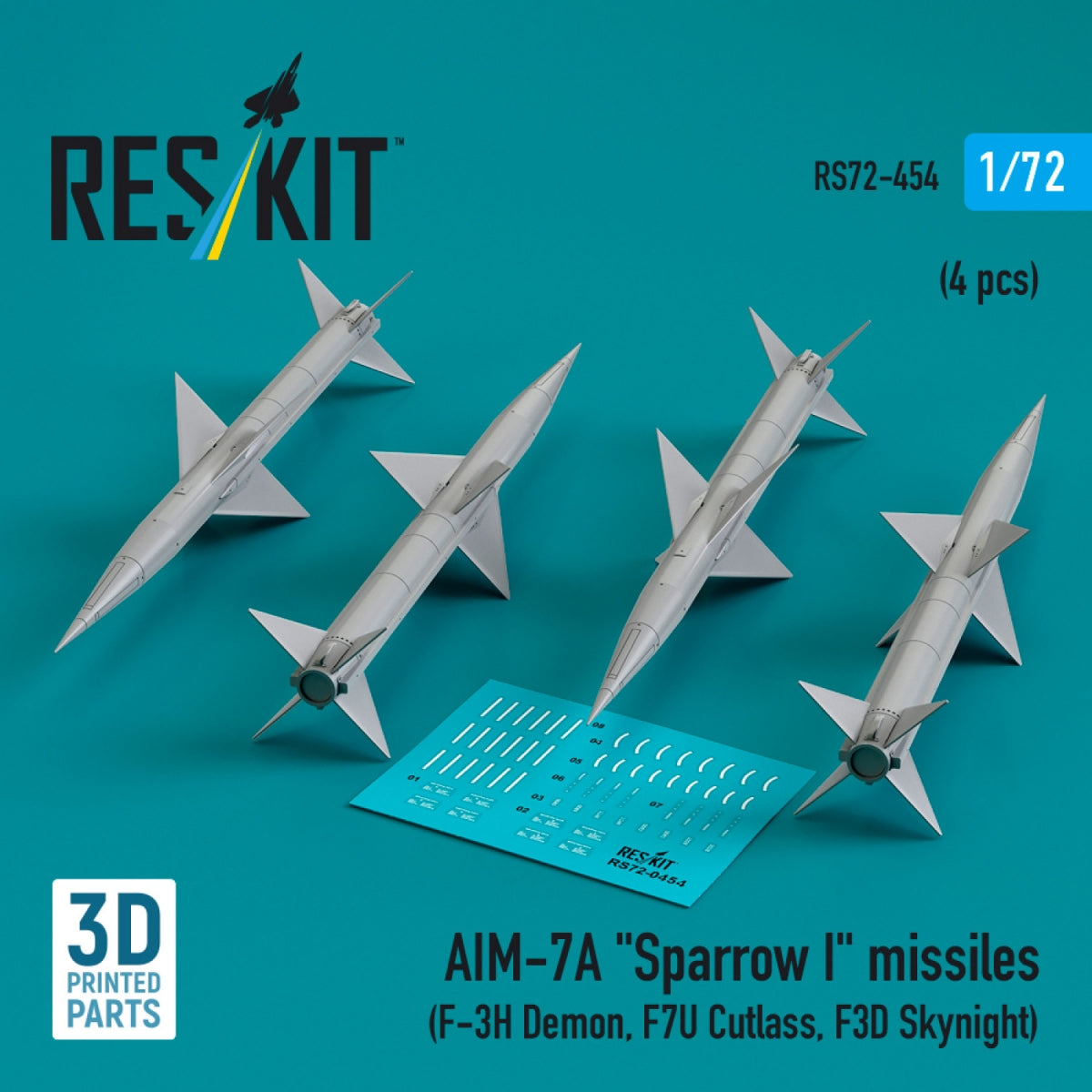 RESKIT RS72-0454 AIM-7A "Sparrow I" missiles (4 pcs) (3D Printed) 1/72