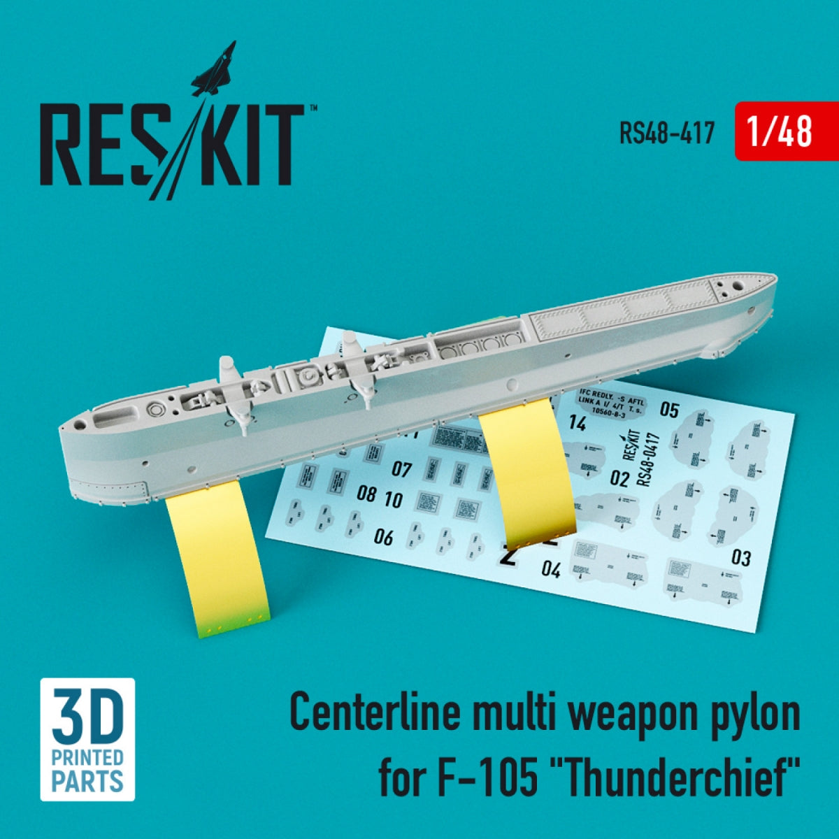 RESKIT RS48-0417 CENTERLINE MULTI WEAPON PYLON FOR F-105 &amp;quot;THUNDERCHIEF&amp;quot; (3D PRINTED) 1/48