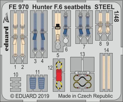 Ceintures de sécurité Eduard FE970 Hunter F.6 en acier, échelle 1/48, fixation aérienne