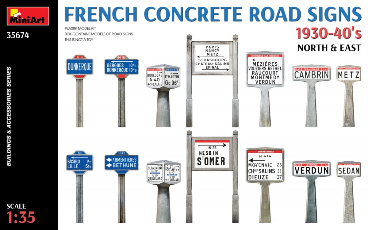 Miniart 35674 French Concrete Road Signs 1930-40’s. North & East 1/35
