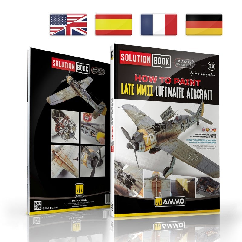 AMMO by Mig Jimenez 6535 SOLUTION BOOK 32 - BLACK EDITION: How to Paint Late WWII Luftwaffe Aircraft (Multilingual)