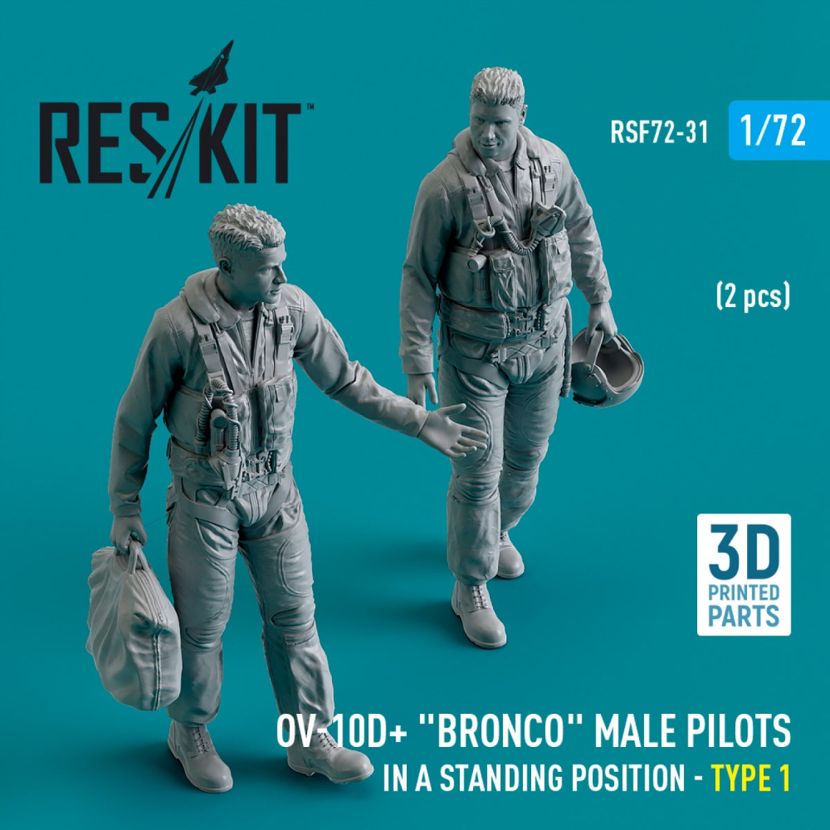 RESKIT RSF72-0031 OV-10D+ &amp;quot;Bronco&amp;quot; male pilots (in a standing position - type 1) (2 pcs) (3D Printed) 1/72