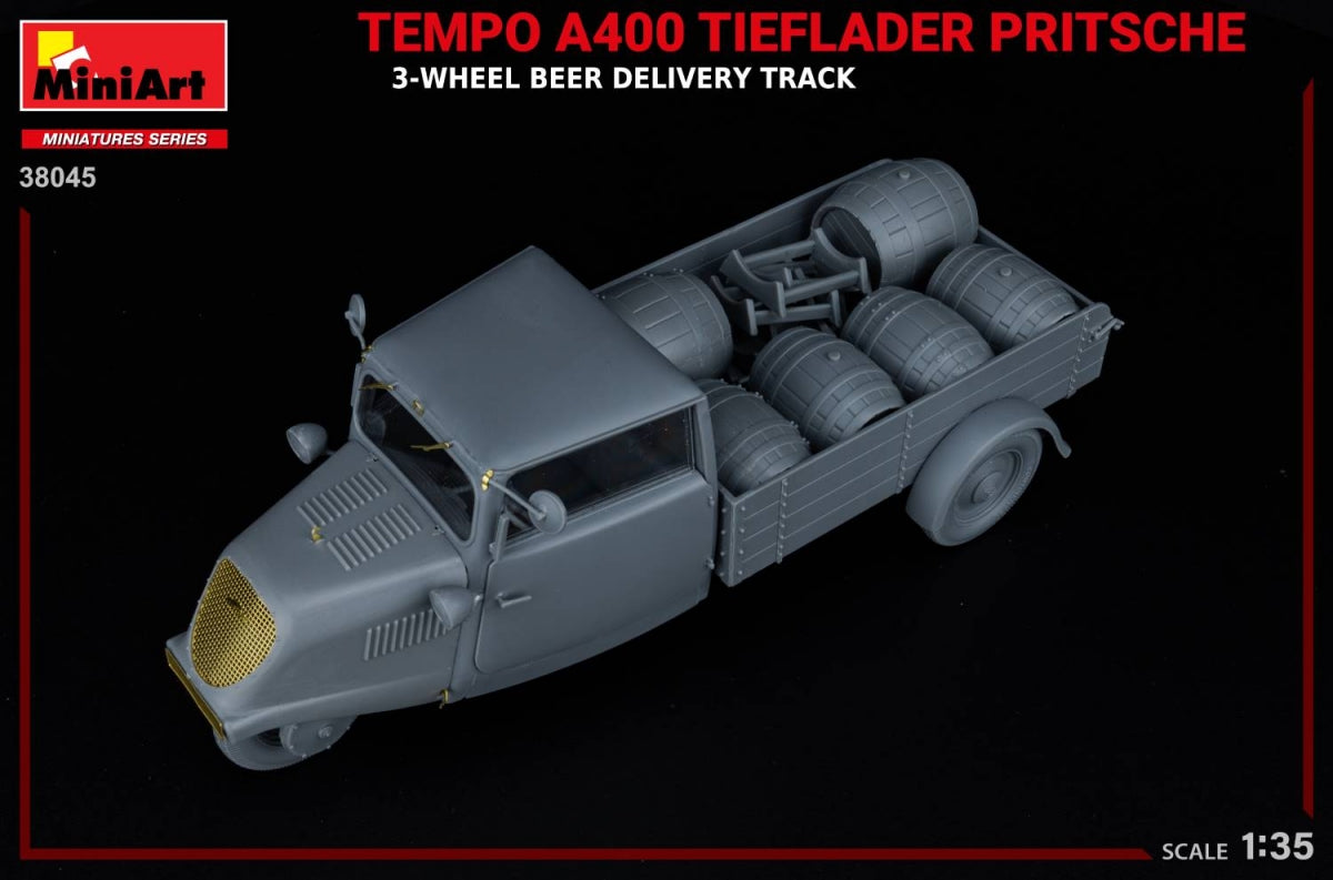 MiniArt 38045 TEMPO A400 TIEFLADER PRITSCHE 3-WHEEL BEER DELIVERY TRUCK 1/35 – zdjęcie 16