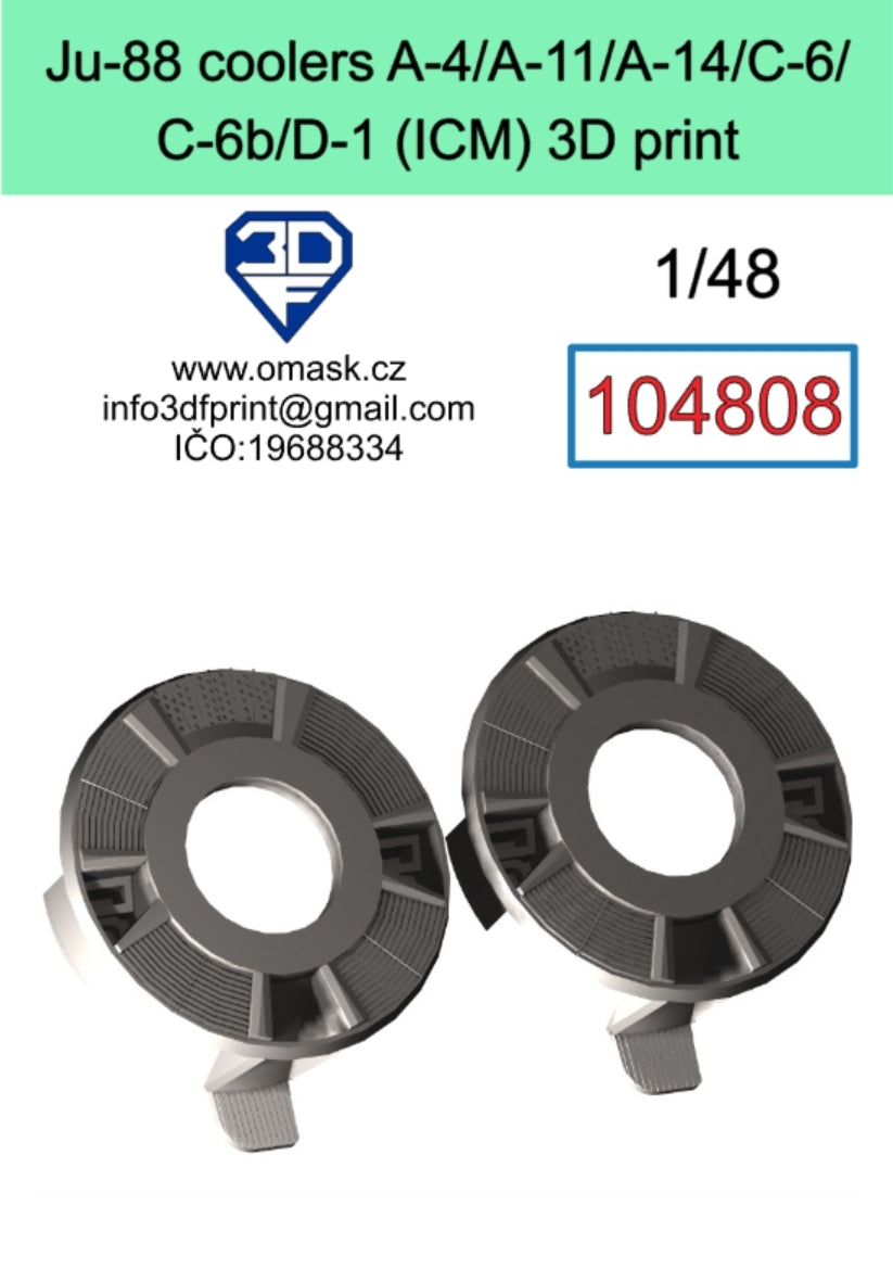Omask 104808 Ju-88 coolers A-4/A-11/A-14/C-6/C-6b/D-1 (ICM) 3D print 1/48