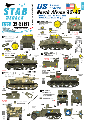 Star Decals 35-C1127 Chars et véhicules blindés américains en Afrique du Nord 1942-43 1/35