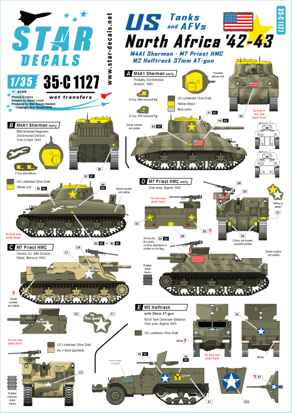 Star Decals 35-C1127 Chars et véhicules blindés américains en Afrique du Nord 1942-43 1/35