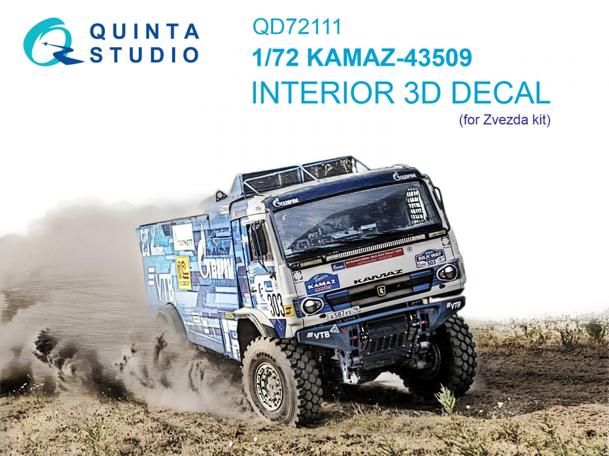 Quinta Studio QD72111 KAMAZ-43509 3D-Printed &amp;amp; coloured Interior on decal paper (Zvezda) 1/72