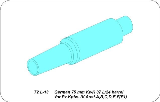Aber 72L-13 Barrel 75mm KwK 37 L/24 for Panzer IV Ausf.A,B,C,D,E,F1 / German 75mm KwK 37 L/24 barrel for Pz.Kpfw. IV. Ausf. A,B,C,D,E,F(F1) 1/72 – image 3
