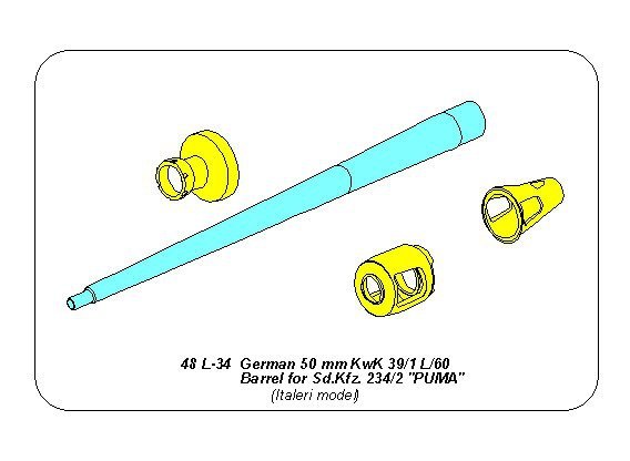 Aber 48L-34 German 50mm KwK39/1 L/60 Barrel for Sd.Kfz.234/2 & PUMA 1/48
