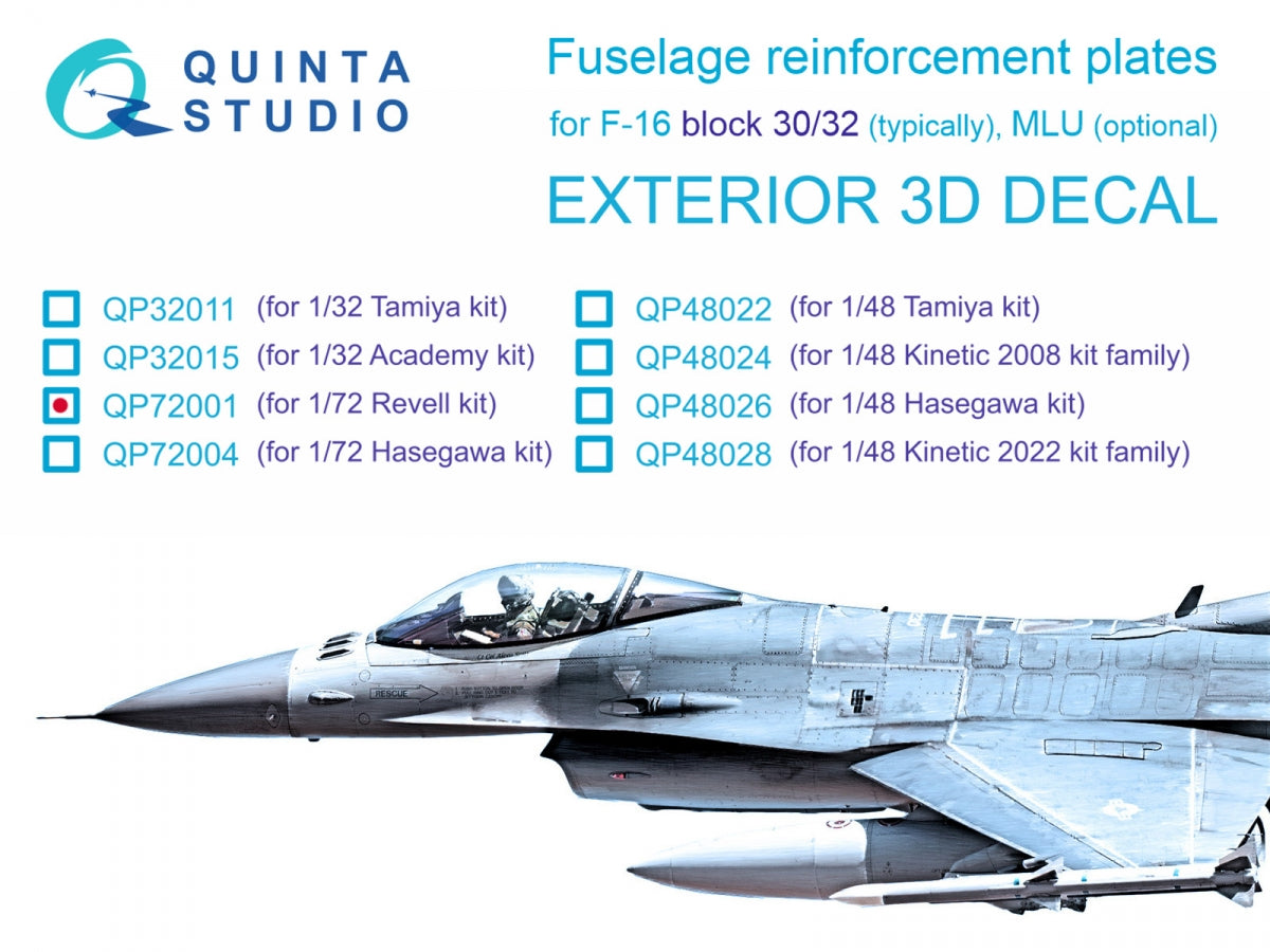Quinta Studio QP72001 F-16 block 30/32 reinforcement plates (Revell) 1/72
