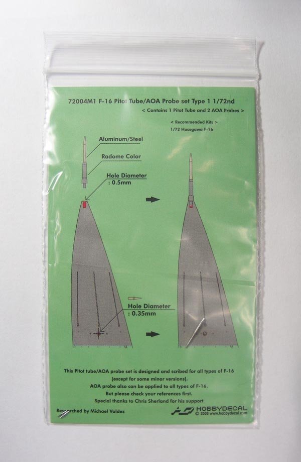 HobbyDecal MT72004V1 Kit de tubes Pitot F-16 Type 1 pour Hasegawa 1/72