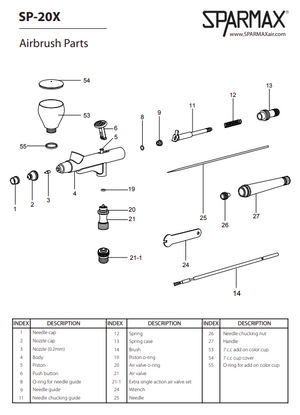 Sparmax SP-20X Airbrush - Nozzle 0.2 mm – zdjęcie 2