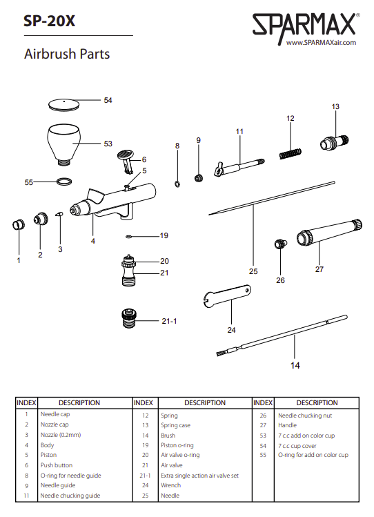 Sparmax SP-20X Airbrush - Nozzle 0.2 mm – zdjęcie 2