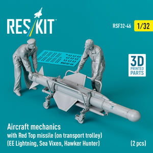 RESKIT RSF32-0046 Aircraft mechanics with Red Top missile (on transport trolley) (EE Lightning, Sea Vixen, Hawker Hunter) (2 pcs) (3D Printed) 1/32