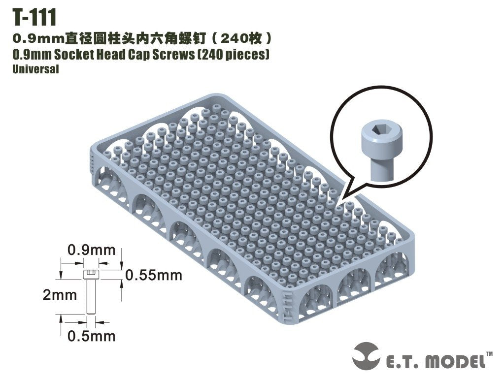 ET Model T-111 0.9mm Socket Head Cap Screws 240 pieces