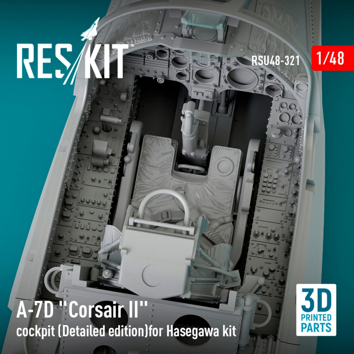 RESKIT RSU48-0321 Cockpit A-7D « Corsair II » (Édition détaillée) pour maquette Hasegawa (Impression 3D) 1/48