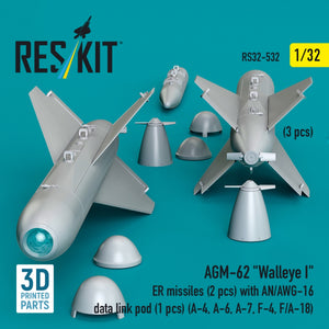RESKIT RS32-0532 AGM-62 "Walleye I" ER missiles (2 pcs) with AN/AWG-16 data link pod (1 pcs) (A-4, A-6, A-7, F-4, F/A-18) (3D Printed) 1/32