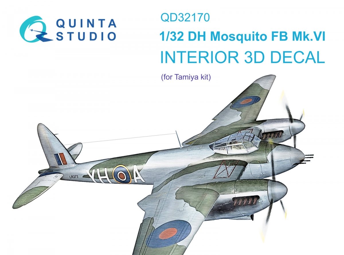 Quinta Studio QD32170 DH Mosquito FB Mk.VI 3D-Printed &amp;amp; coloured Interior on decal paper (Tamiya) 1/32