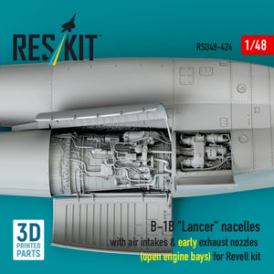 RESKIT RSU48-0424 B-1B "Lancer" nacelles with air intakes &amp; early exhaust nozzles (open engine bay) for Revell kit (3D Printed) 1/48