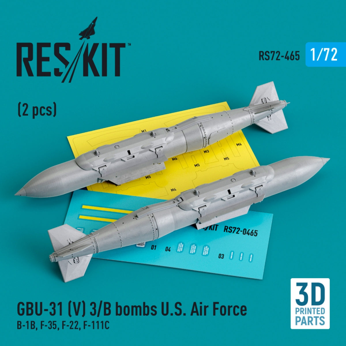 RESKIT RS72-0465 GBU-31 (V) 3/B bombs U.S. Air Force (2 pcs) (3D Printed) 1/72