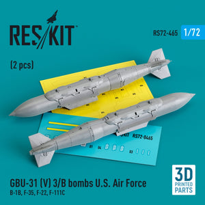 RESKIT RS72-0465 GBU-31 (V) 3/B bombs US Air Force (2 pcs) (3D Printed) 1/72