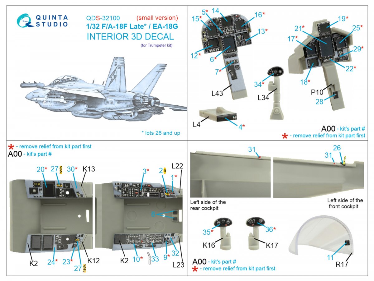 Quinta Studio QDS-32100 F/A-18F late / EA-18G 3D-Printed &amp;amp; colored Interior on decal paper (Trumpeter) (Small version) 1/32 – image 2