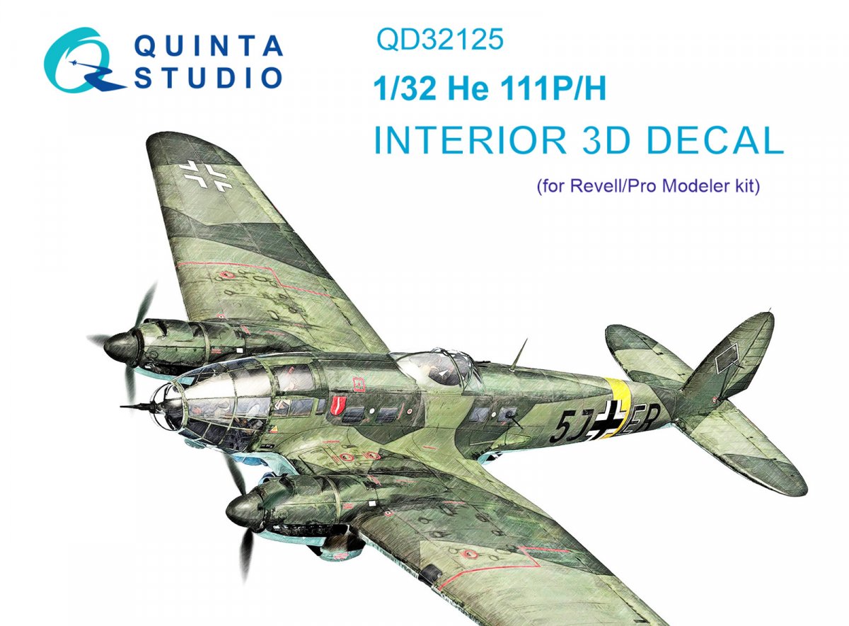 Quinta Studio QD32125 He 111 P/H 3D-Printed & coloured Interior on decal paper (Revell/ProModeler) 1/32