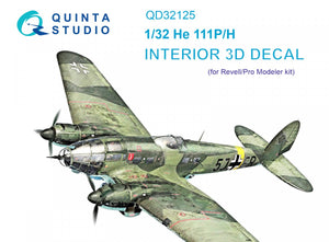 Quinta Studio QD32125 He 111 P/H 3D-Printed &amp;amp; coloured Interior on decal paper (Revell/ProModeler) 1/32