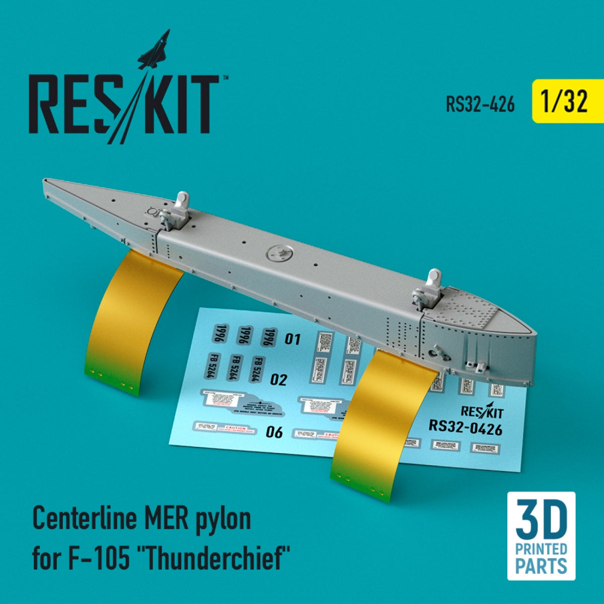 RESKIT RS32-0426 CENTERLINE MER PYLON FOR F-105 &amp;quot;THUNDERCHIEF&amp;quot; (3D PRINTED) 1/32