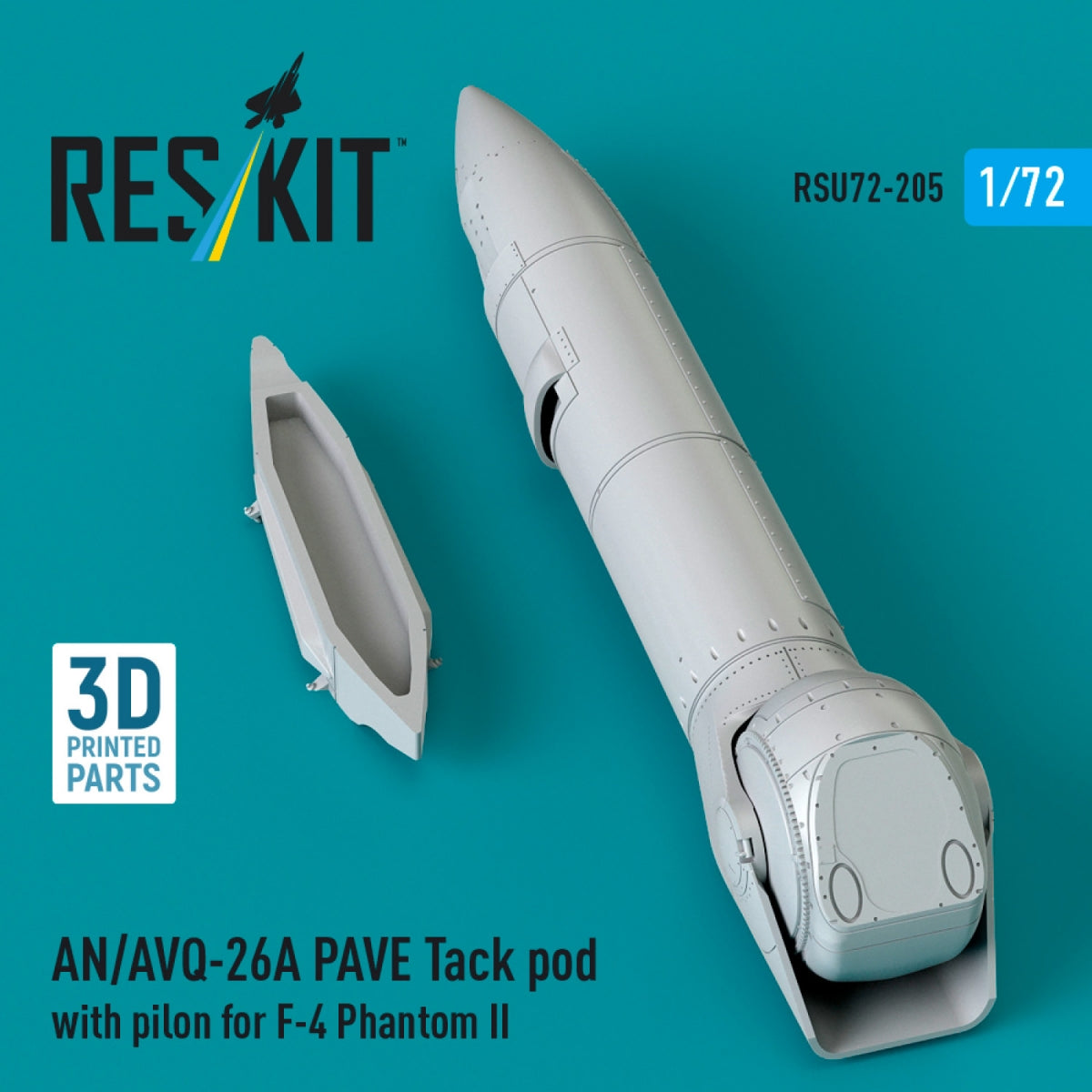 RESKIT RSU72-0205 AN/AVQ-26A PAVE Tack pod with pilon for F-4 Phantom II (3D Printed) 1/72