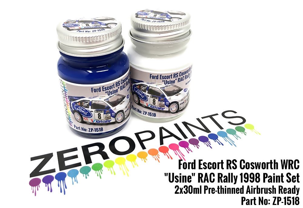 Zero Paints ZP-1518 Ford Escort RS Cosworth WRC &amp;quot;Usine&amp;quot; RAC Rally 1998 Paint Set 2x30ml