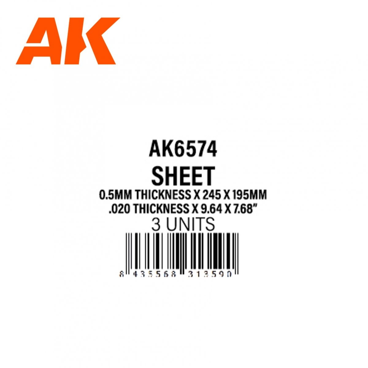 AK Interactive AK6574 0.5MM THICKNESS X 245 X 195MM – STYRENE SHEET – (3 UNITS) – image 2