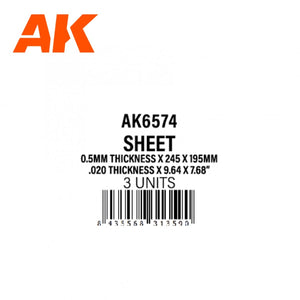 AK Interactive AK6574 0.5MM THICKNESS X 245 X 195MM – STYRENE SHEET – (3 UNITS) – image 2