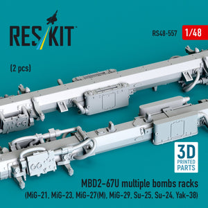 RESKIT RS48-0557 MBD2-67U multiple bombs racks (2 pcs) (MiG-21, MiG-23, MiG-27(М), MiG-29, Su-25, Su-24, Yak-38) (3D Printed) 1/48