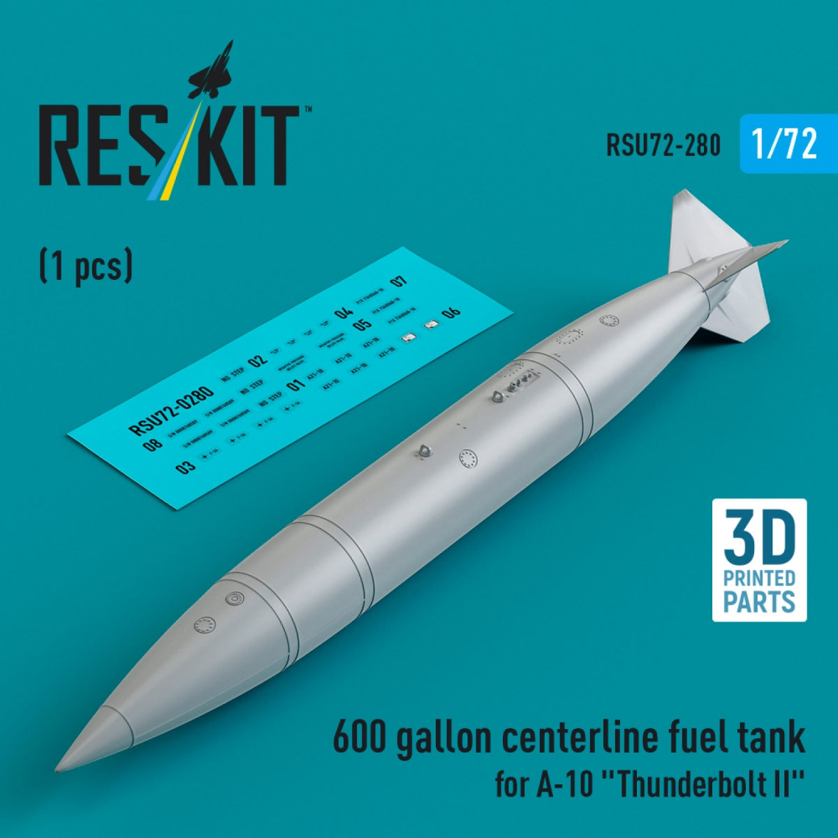 RESKIT RSU72-0280 600 gallon centerline fuel tank for A-10 "Thunderbolt II" (1 pcs) (3D Printed) 1/72