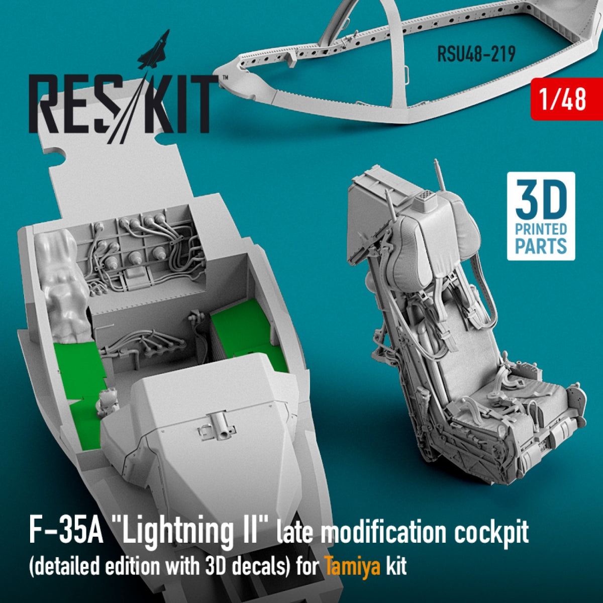 RESKIT RSU48-0219 F-35A &amp;quot;LIGHTNING II&amp;quot; COCKPIT (DETAILED EDITION WITH 3D DECALS) FOR TAMIYA KIT (3D PRINTED) 1/48 – zdjęcie 3